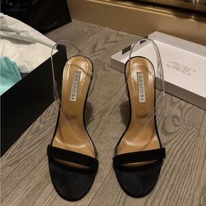 Aquazzura black suede/pvc perfect kiss sandal, size 39.5. Very minimal wear.
